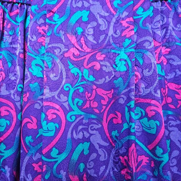 Vtg Floral Silk Skirt Size 10 Purple Classic 90s Straight Midi Baroque Whimsy - Picture 2 of 9